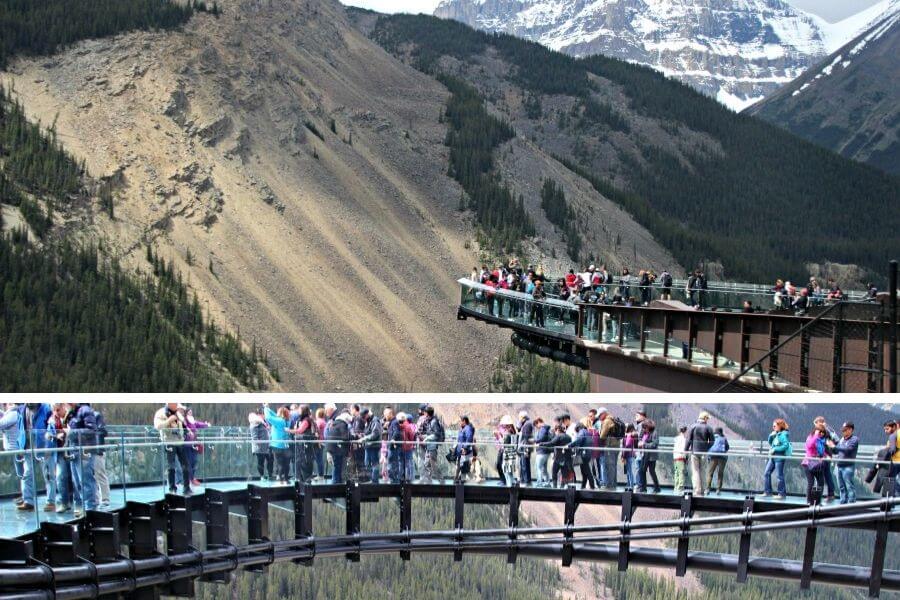 people standing on a glass-floored platform.