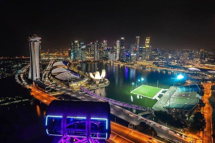 Singapore skyline at night, as seen from the Singapore Flyer