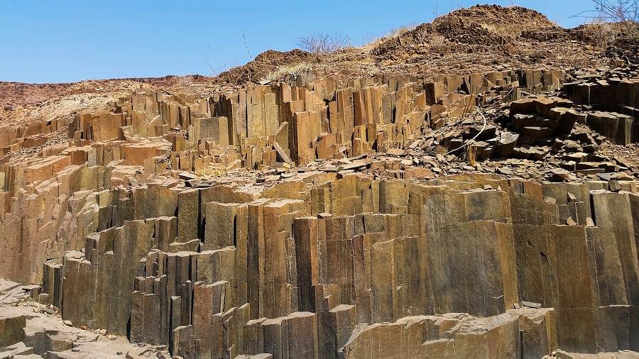 Ancient organ pipes rock formation at Twyfelfontein, Namibia