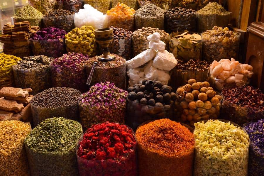 spices in a market in Dubai
