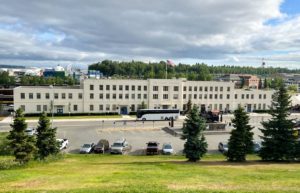 outside Alaska Railroad Depot in Anchorage