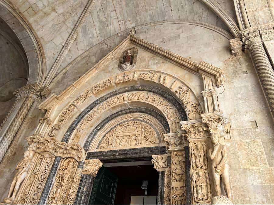 doorway of St. Lawrence Cathedral in Trogir, Croatia