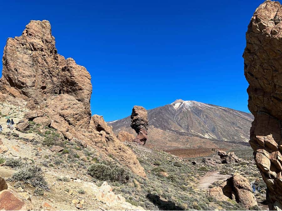 Roques de García rock formations with Mount Teide in the background in Tenerife.