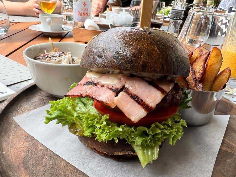 a burger and fries on a plate