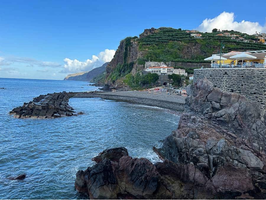 bay and rocky coastline in Ponta do Sol, one of the sunniest beach towns in Madeira