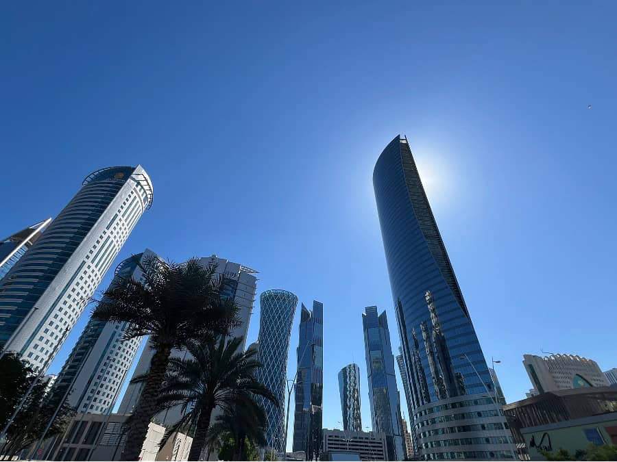 A great place to stay in Doha is West Bay with its high-rise modern buildings.