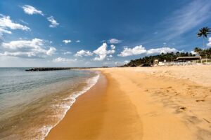 golden sand beach and sea.