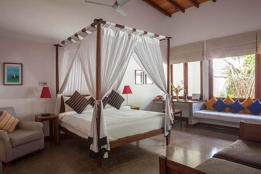 chic bedroom at Wallawwa, one of the best boutique hotels in Negombo.