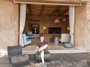 where to stay in Etosha National Park-Richard relaxing at Onguma The Fort