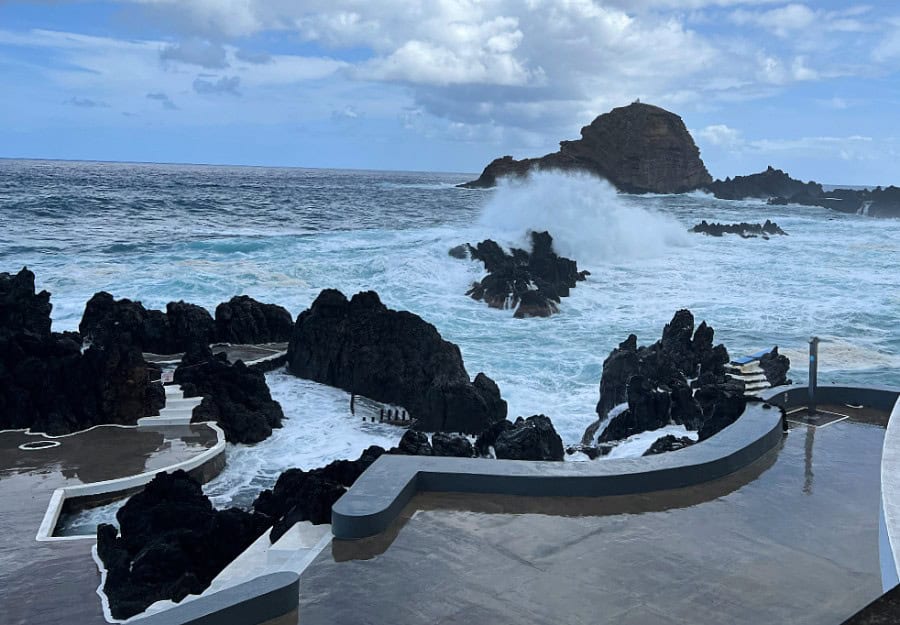 Rough sea conditions at Porto Moniz lava rock pools on Madeira’s north coast