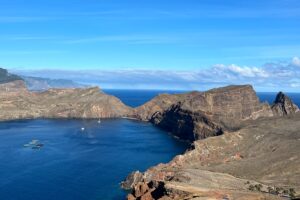 Coastal views on Ponta de São Lourenço (PR8) in Madeira with cliffs and bright blue ocean. For us, this was one of the best walks in Madeira.