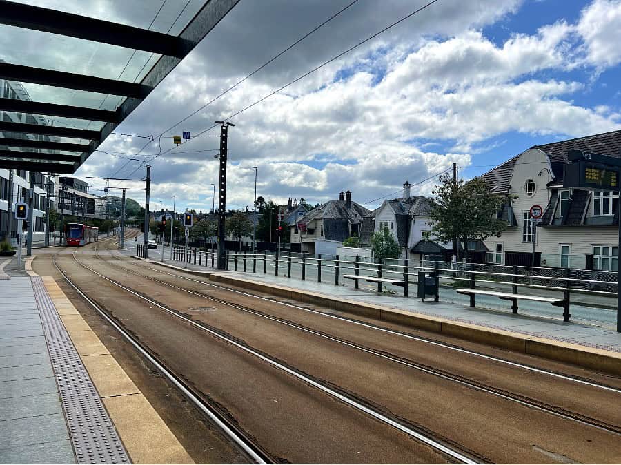 Bergen light rail stop used for travelling into the city from accommodation outside the centre