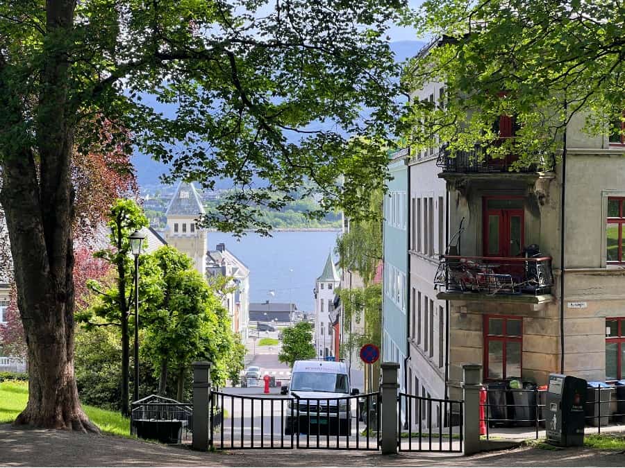 Street near Aksla viewpoint in Ålesund with views down towards the harbour
