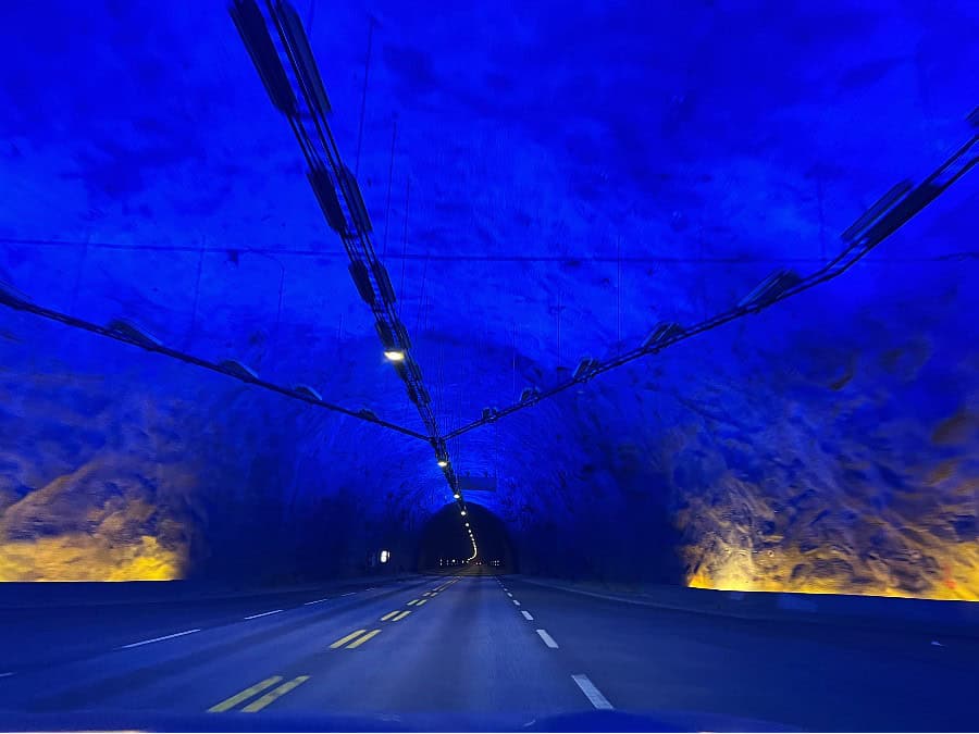 Driving through the 24.5km Laerdals Tunnel